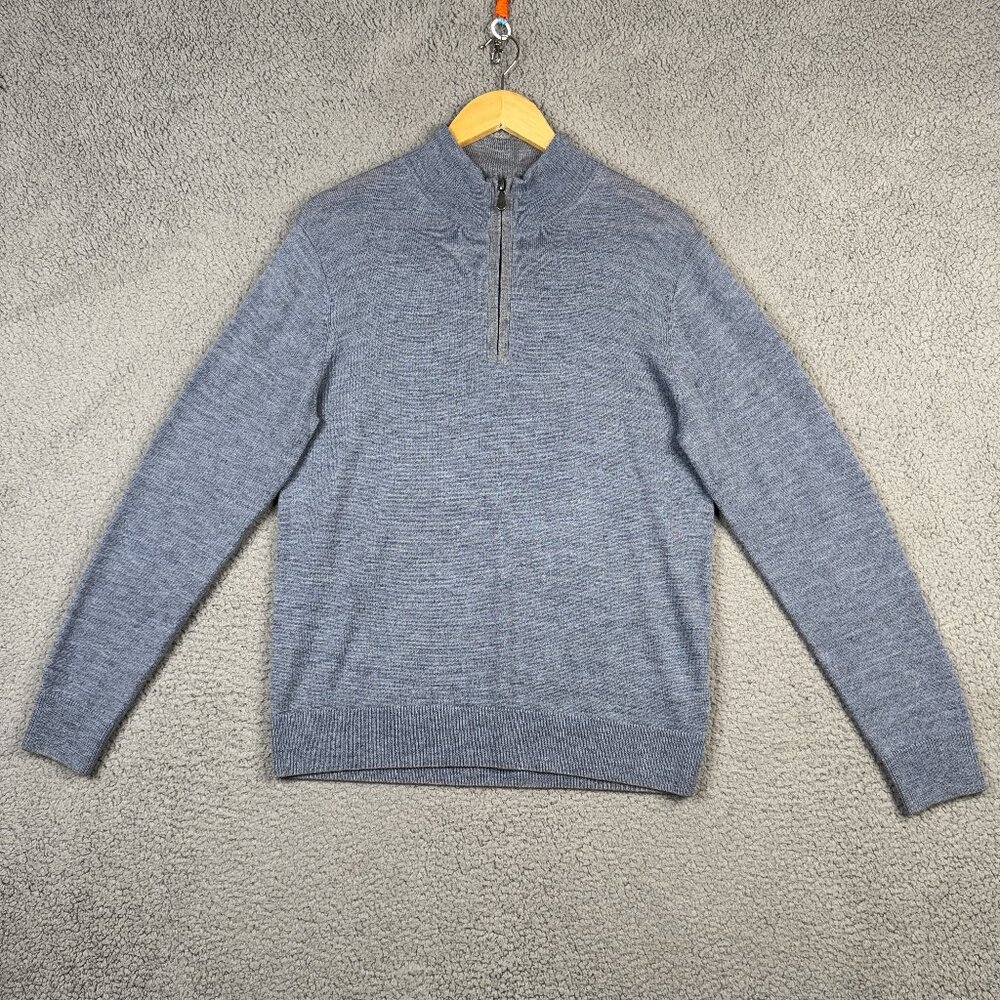 Raffi Sweater Mens Small Blue 1/4 Zip Pullover Extra Fine Merino Wool Regular